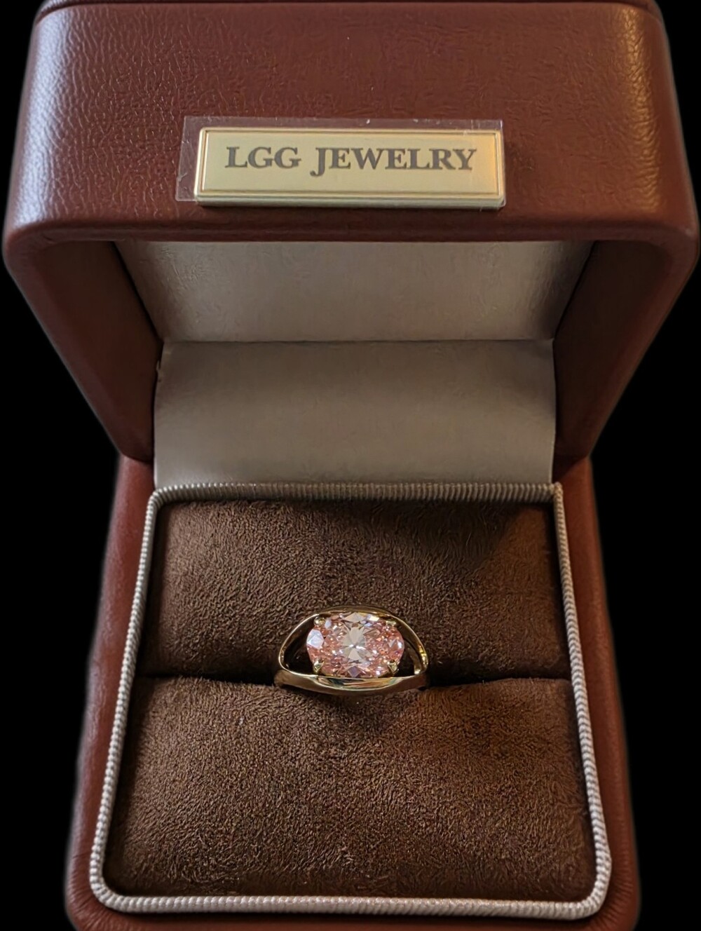 Pink 3 CT IGI Certified Oval Lab Grown Diamond 10k Yellow Gold Solitaire Ring